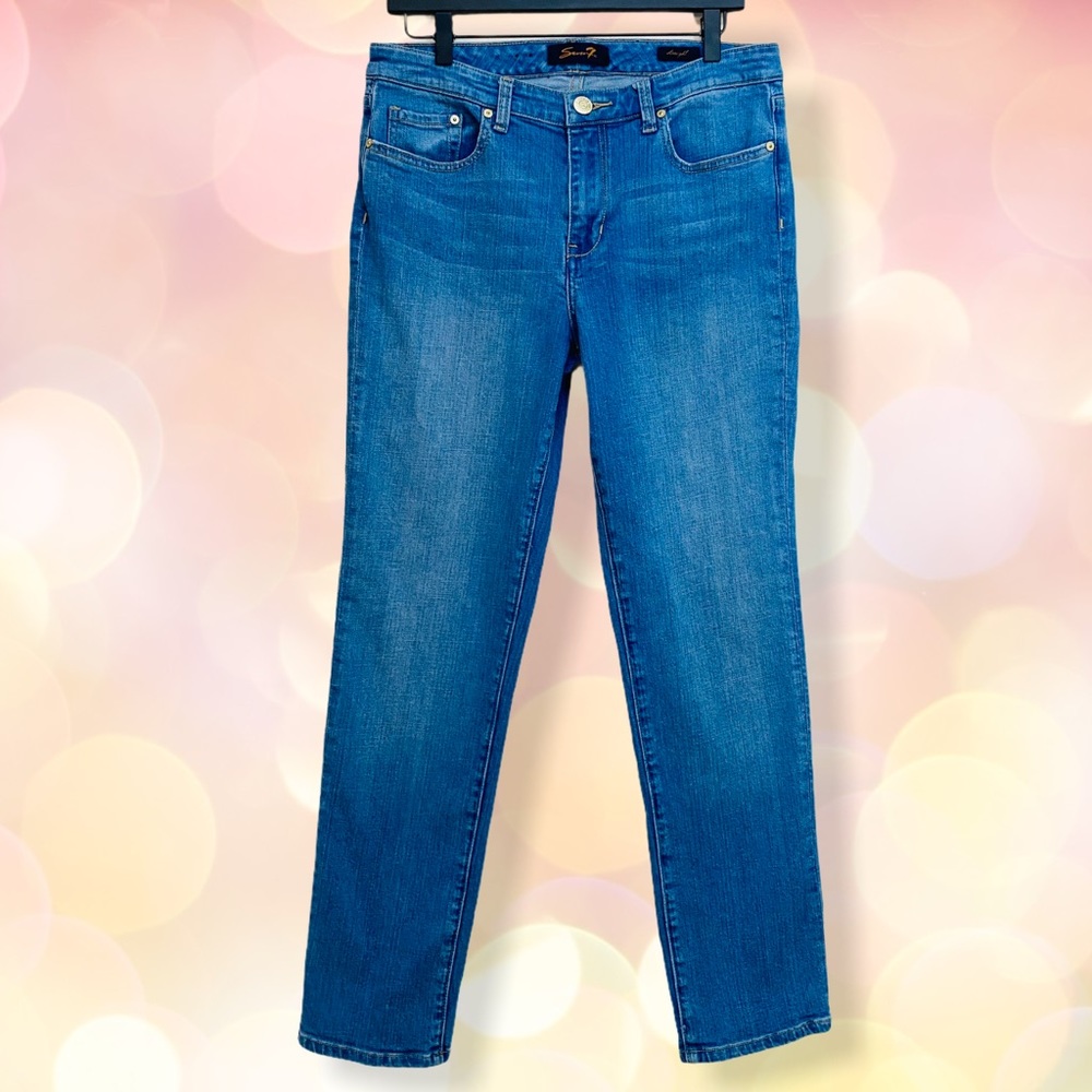 7FAM High Rise Straight Jeans, Medium Wash